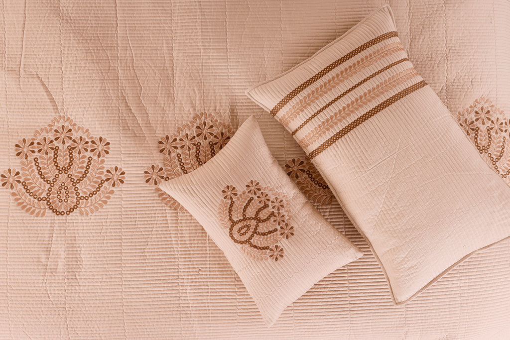 PARADISE HOME DECOR - Heritage Embroidered Quilted Bedspread Set with Coordinated Pillow Covers & Cushions