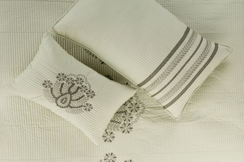 PARADISE HOME DECOR - Heritage Embroidered Quilted Bedspread Set with Coordinated Pillow Covers & Cushions