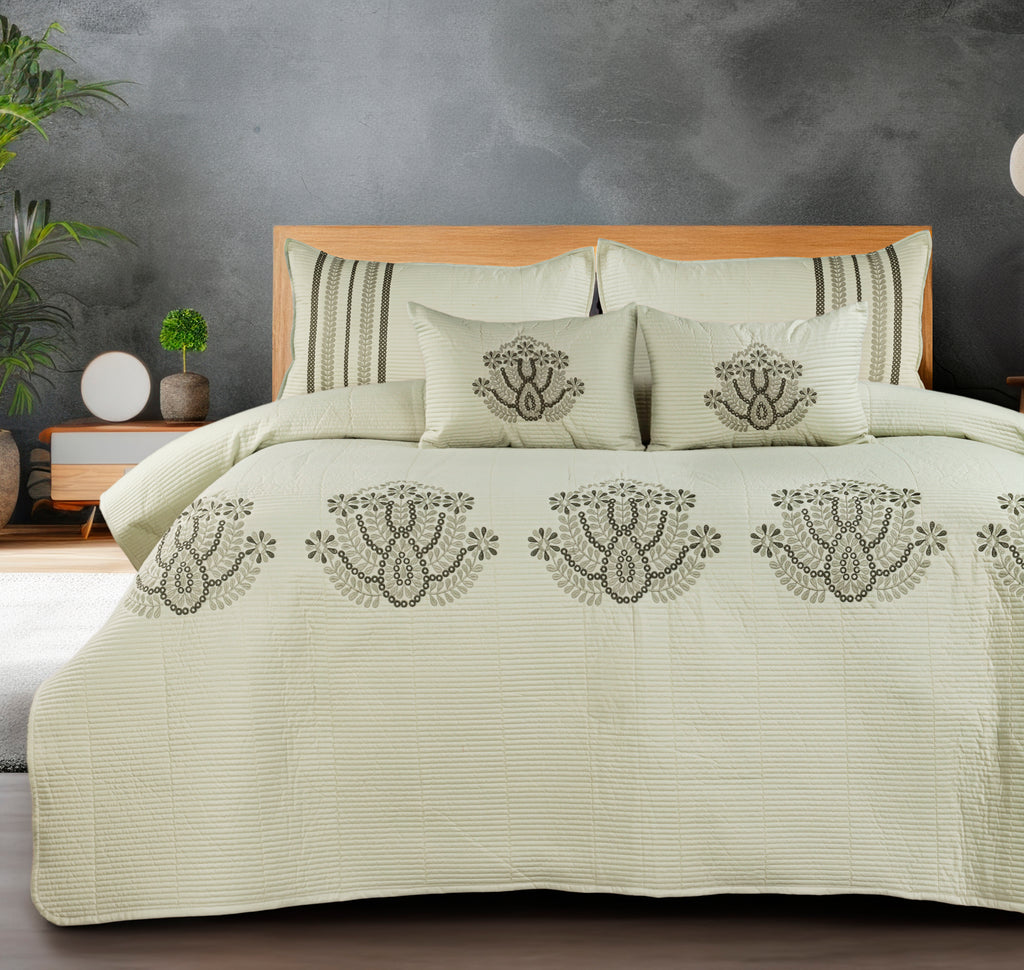 PARADISE HOME DECOR - Heritage Embroidered Quilted Bedspread Set with Coordinated Pillow Covers & Cushions