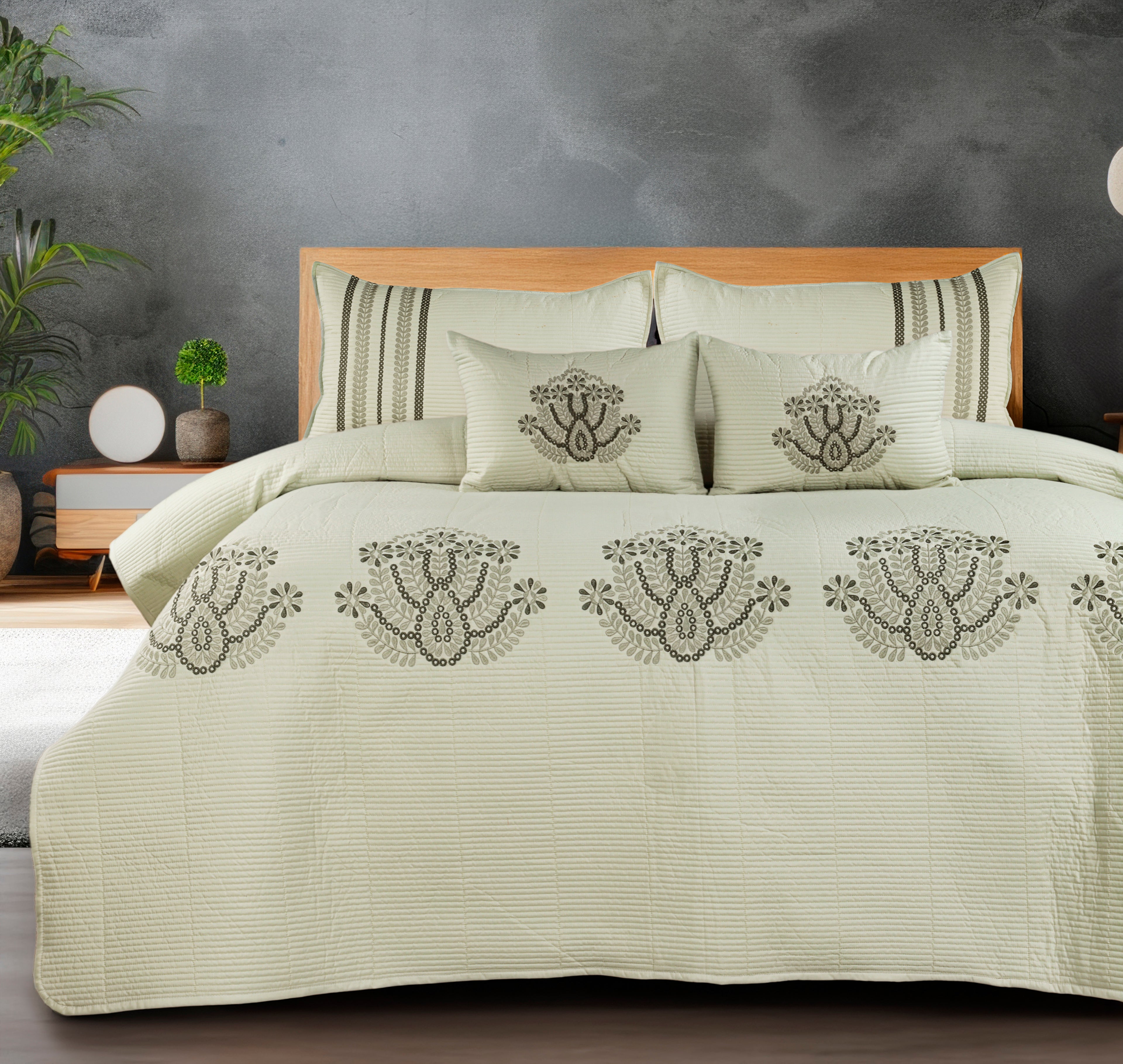 PARADISE HOME DECOR - Heritage Embroidered Quilted Bedspread Set with Coordinated Pillow Covers & Cushions