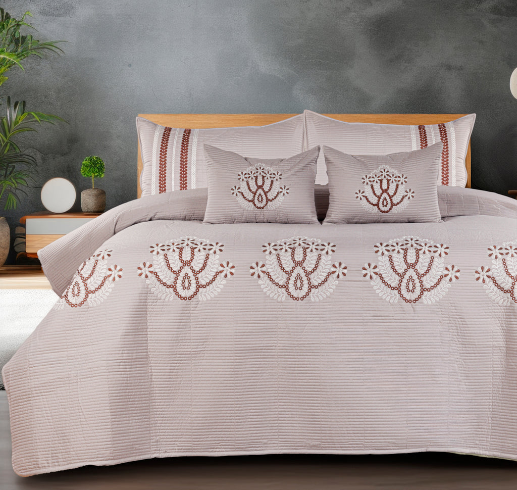 PARADISE HOME DECOR - Heritage Embroidered Quilted Bedspread Set with Coordinated Pillow Covers & Cushions