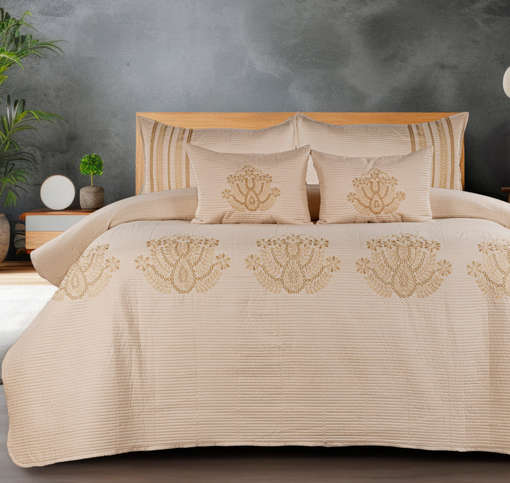 PARADISE HOME DECOR - Heritage Embroidered Quilted Bedspread Set with Coordinated Pillow Covers & Cushions