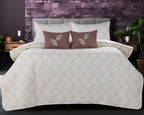 PARADISE HOME DECOR - Leaf Motif Quilted Bedspread Set with Coordinated Cushions & Pillow Covers