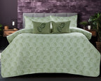 PARADISE HOME DECOR - Leaf Motif Quilted Bedspread Set with Coordinated Cushions & Pillow Covers
