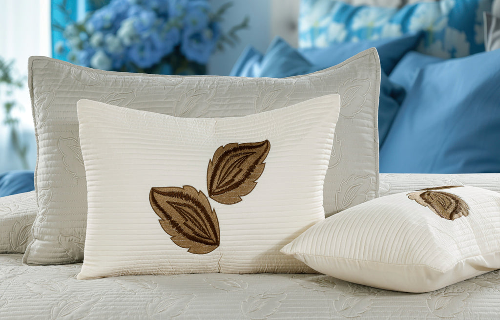 PARADISE HOME DECOR - Leaf Motif Quilted Bedspread Set with Coordinated Cushions & Pillow Covers