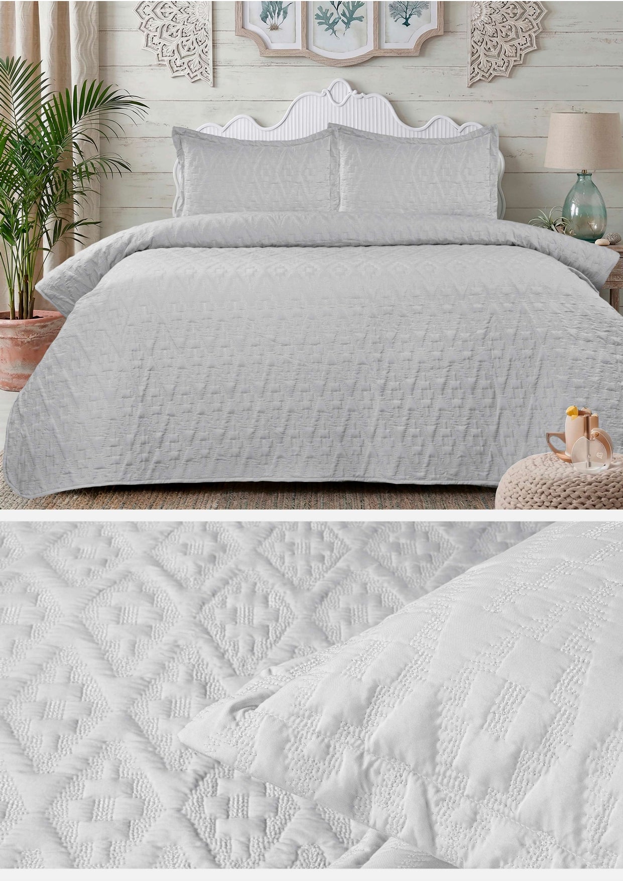 Premium Embroidered Bedcover Set – 3 Piece Soft Embroidery Bedspread with 2 Pillow Covers (100" × 108")