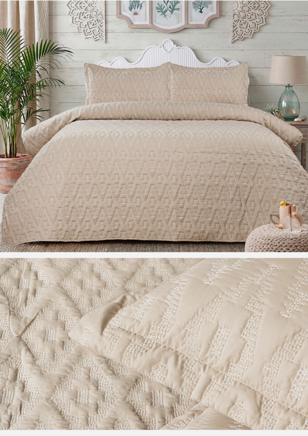 Premium Embroidered Bedcover Set – 3 Piece Soft Embroidery Bedspread with 2 Pillow Covers (100" × 108")