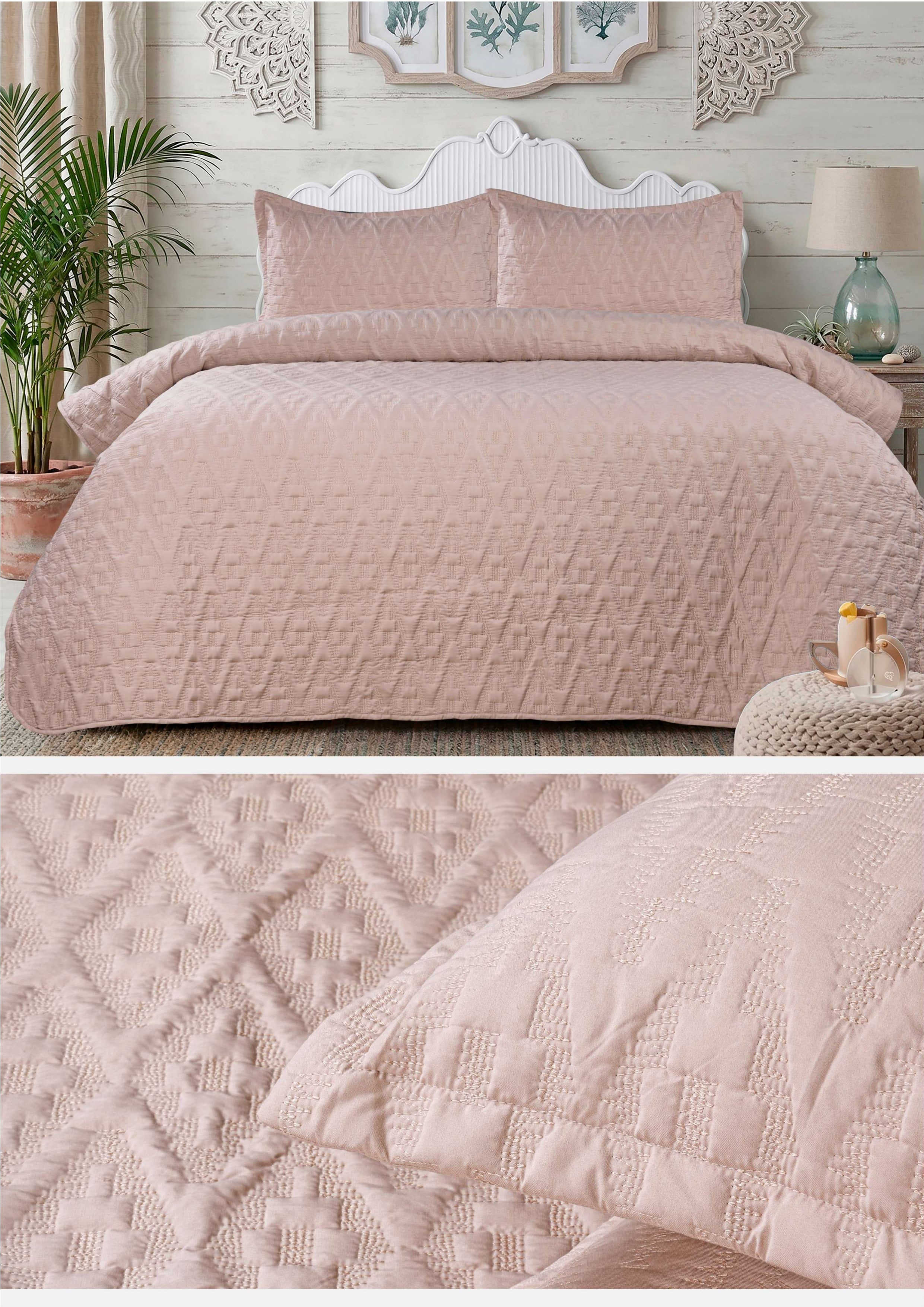 Premium Embroidered Bedcover Set – 3 Piece Soft Embroidery Bedspread with 2 Pillow Covers (100" × 108")