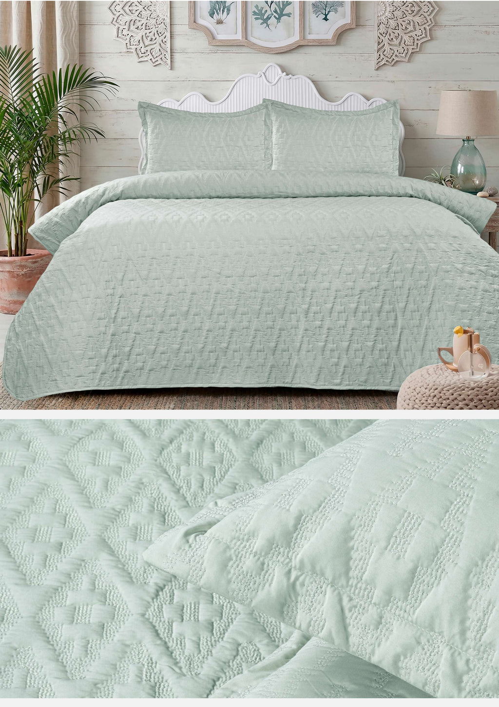 Premium Embroidered Bedcover Set – 3 Piece Soft Embroidery Bedspread with 2 Pillow Covers (100" × 108")