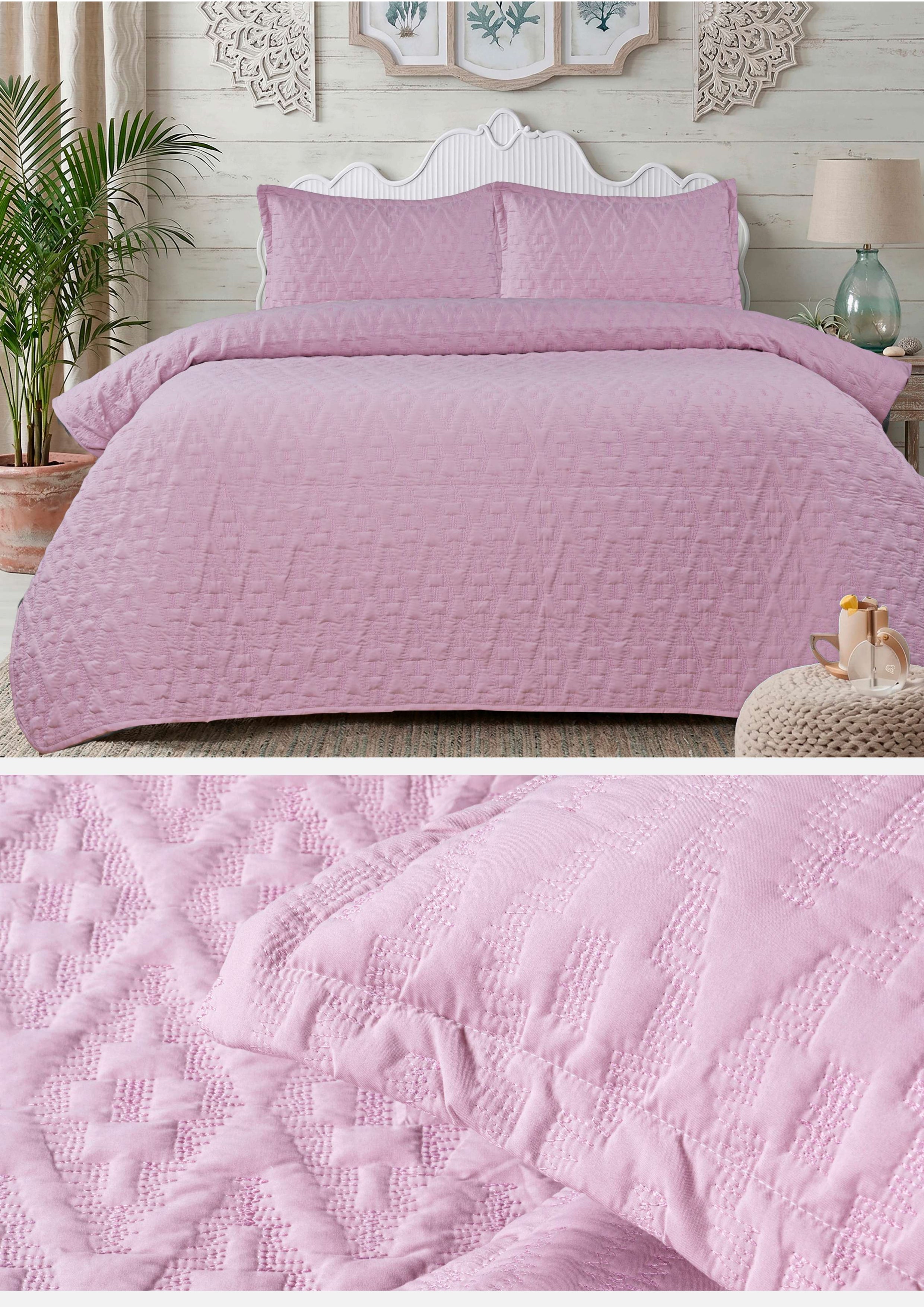 Premium Embroidered Bedcover Set – 3 Piece Soft Embroidery Bedspread with 2 Pillow Covers (100" × 108")